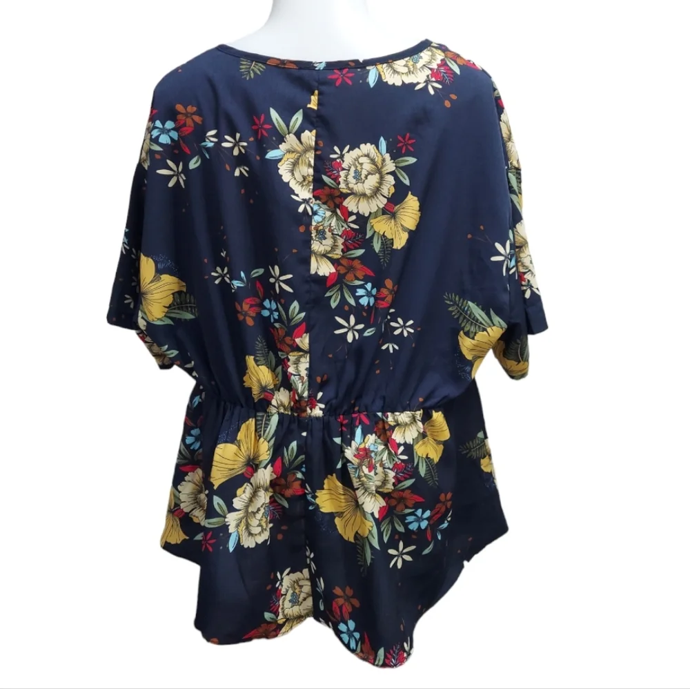 Elastic Waist Floral Print V Neck Blouse - Picture 6 of 11